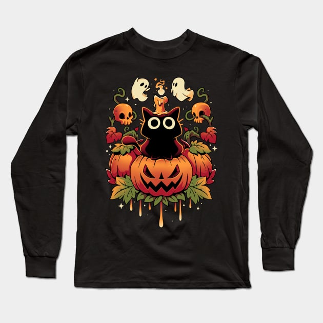 Halloween Candle Trick - Autumn Cat Long Sleeve T-Shirt by Snouleaf